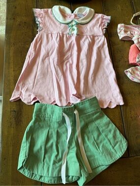Bella Bliss- Girls Pink Top and Green Shorts Set - Cute Summer Outfit
